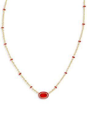 💞💞💖KendraScottMini Elisa Gold Enamel Frame Short Pendant Necklace Red DDR2958